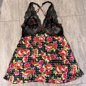 Victoria's Secret Black Floral Lace Chemise